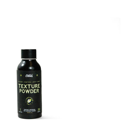 O'Douds Texture Powder - vista frontale del flacone nero con etichetta