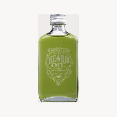 Tonsor & Cie Baardolie 50ml - vooraanzicht glazen fles met groene olie en schroefdop