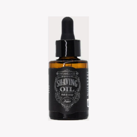 Tonsor & Cie Shaving Oil Ice - vooraanzicht amberkleurig druppelflesje met zwart etiket